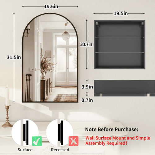 Arched High-Definition Bathroom Mirror Cabinet, 31.5\