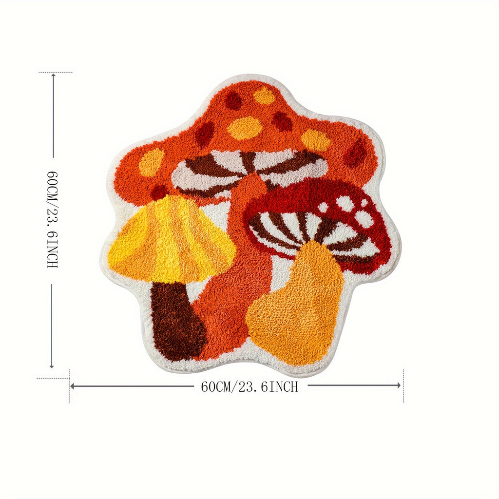 FANCGUY Non-Slip Mushroom Bath Rug - Soft & Fluffy Tufted Polyester Shower Mat, Machine Washable, Water Absorbent, Universal Holiday, Polygonal Shape, TPR Backing, Lightweight - Cute Home Decor Bathroom Accessory