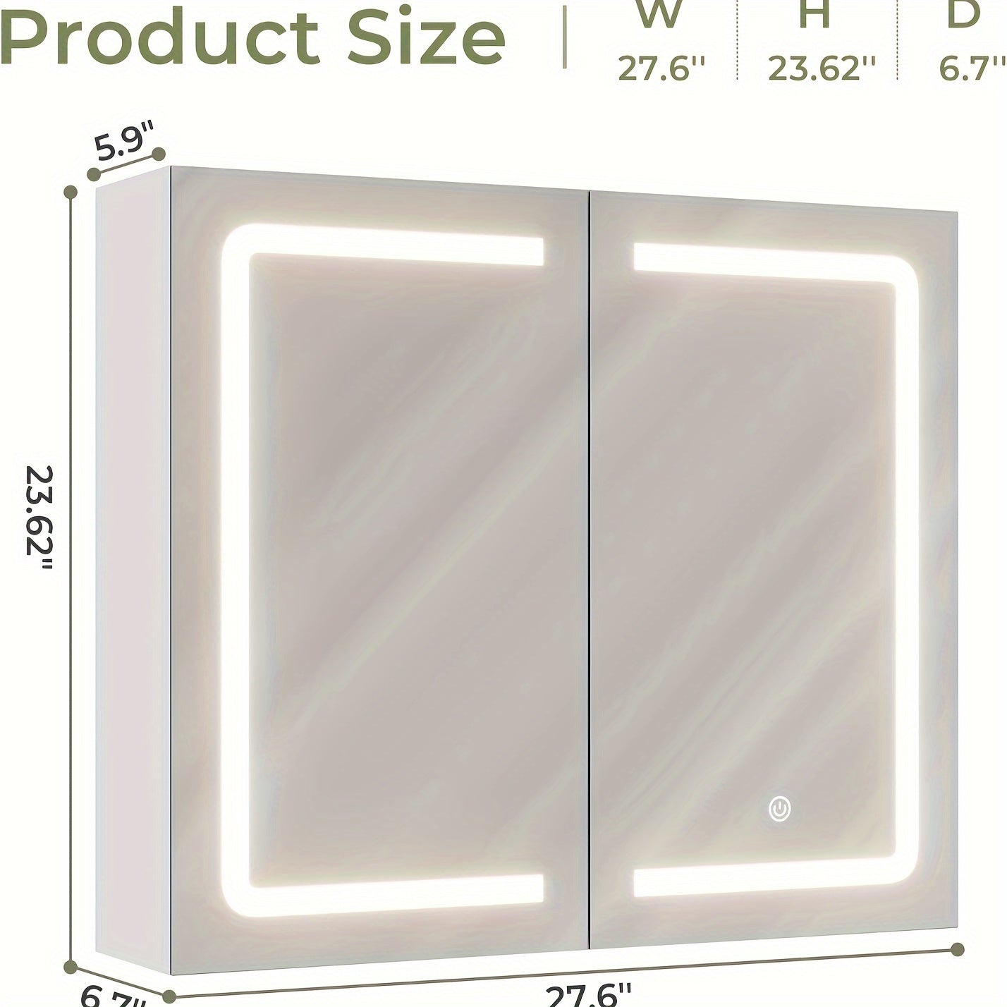 Bathroom Medicine Cabinet with Mirror And LED Light 27.6x23.62 Inch Double Door Wall Mounted Mirror Cabinet with Adjustable Storage Organizer Shelves, White