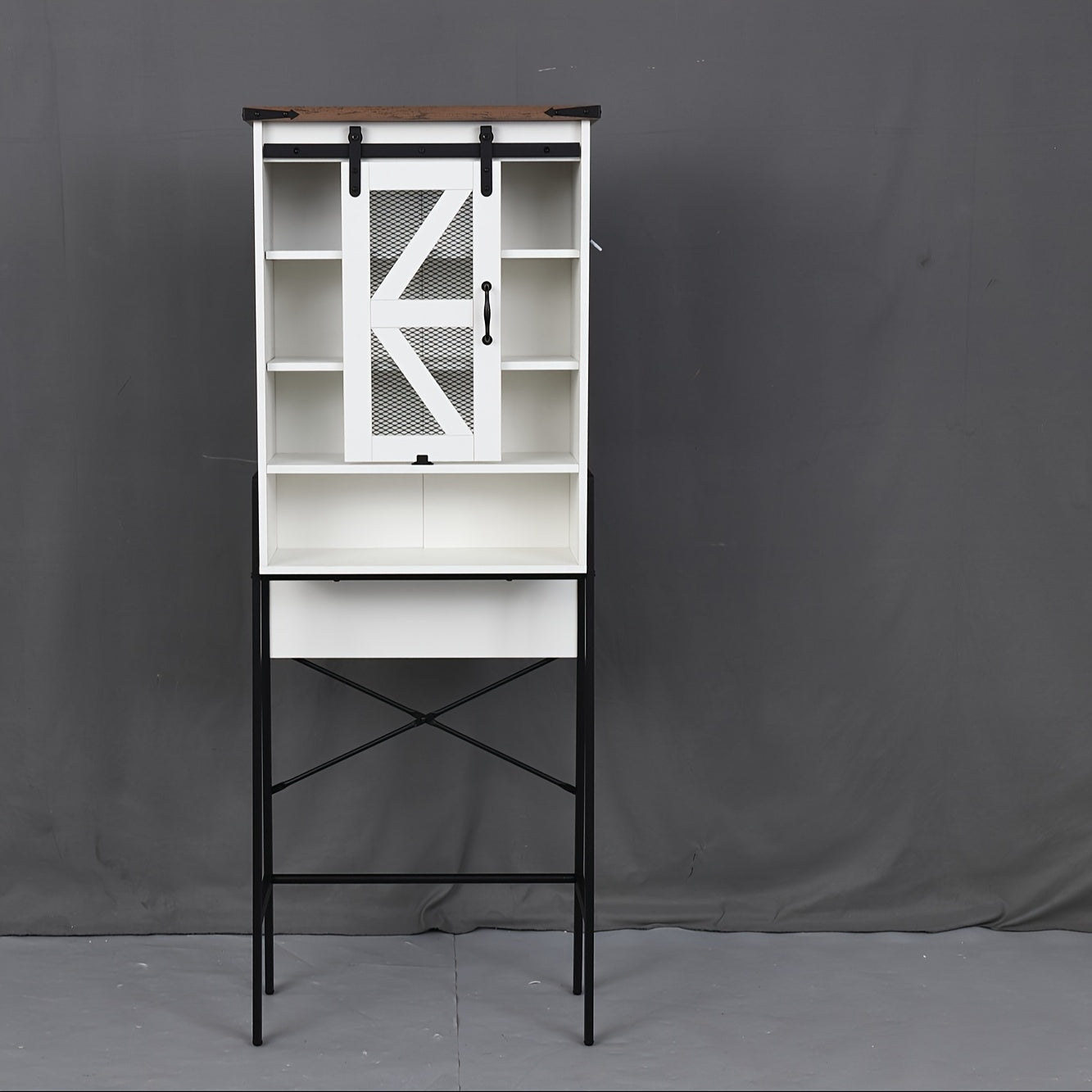 Over The Toilet Storage Cabinet, Above Toilet Shelf with Sliding Door& Toilet Paper Holder Stand, Behind Toilet Bathroom Organizer with Side Storage Rack for Bathroom, Restroom, Dark Grey