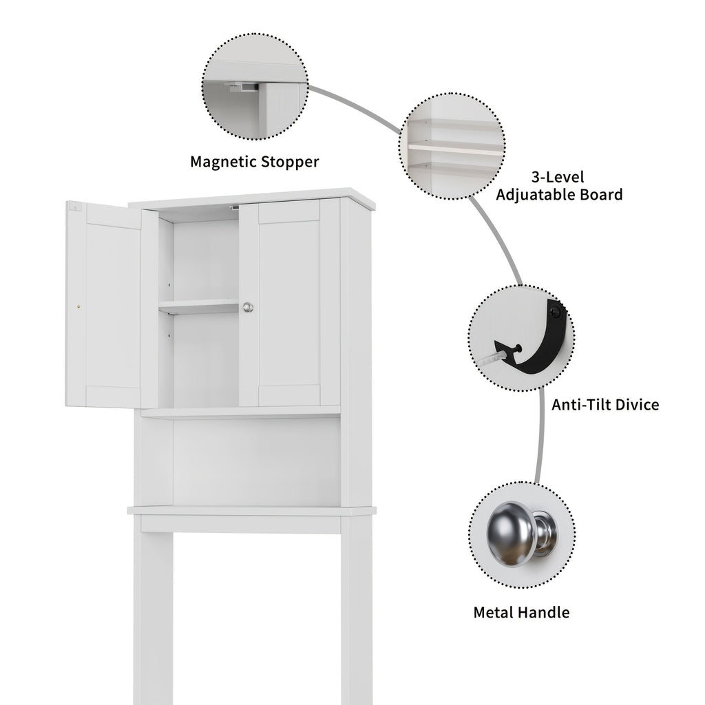 Modern Over-The-Toilet Bathroom Cabinet with Adjustable Shelves & Double Doors - Space-Saving -Standing Toilet Storage Organizer, Assembly for Small Bathrooms (Suitable for homes and facilities)