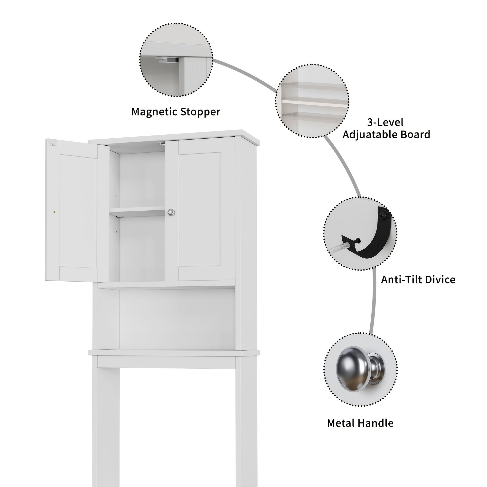 Modern Over-The-Toilet Bathroom Cabinet with Adjustable Shelves & Double Doors - Space-Saving -Standing Toilet Storage Organizer, Assembly for Small Bathrooms (Suitable for homes and facilities)