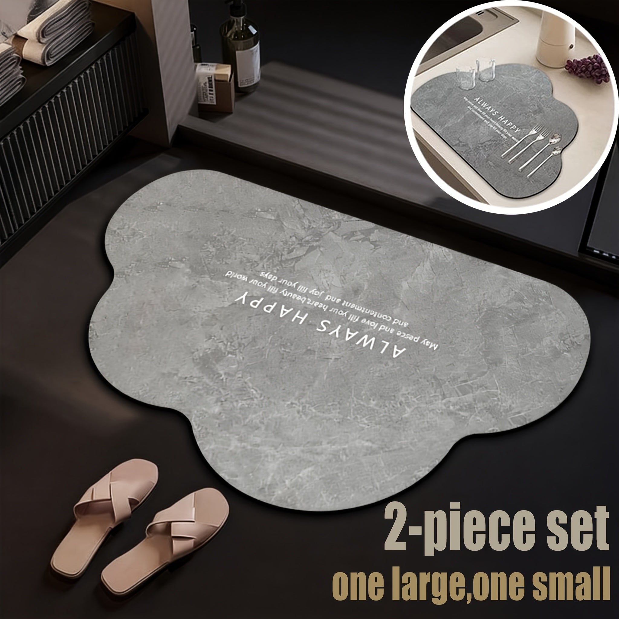 Two-Piece Set Featuring a Diatom Mud Mat That Is Absorbent, Quick-Drying, Safe, And Non-Slip. Suitable for Use in Bathrooms, Kitchens, Living Rooms, And Throughout The Home. This Versatile Mat Can Serve As a Floor Mat, Table Mat, Mouse Pad