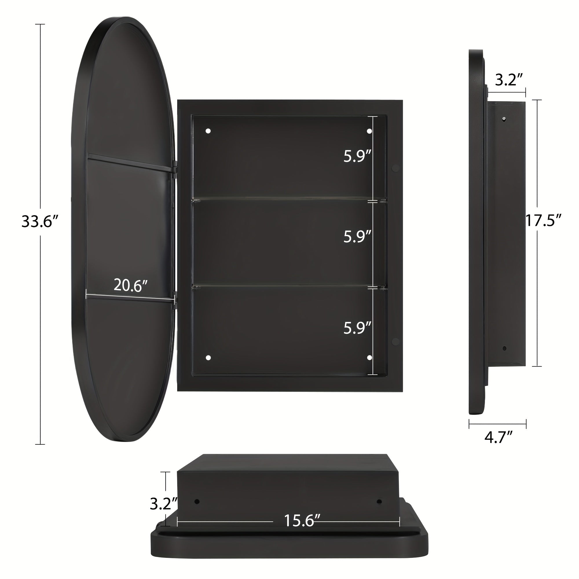 SOGES Medicine Cabinet Mirror with 2 Adjustable Storage Shelves, 34\