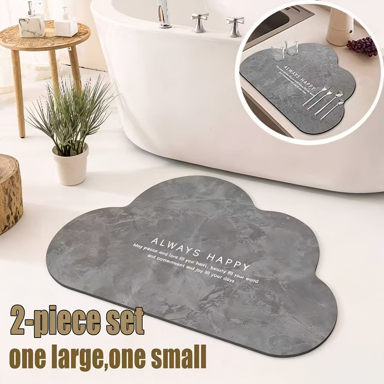 Two-Piece Set Featuring a Diatom Mud Mat That Is Absorbent, Quick-Drying, Safe, And Non-Slip. Suitable for Use in Bathrooms, Kitchens, Living Rooms, And Throughout The Home. This Versatile Mat Can Serve As a Floor Mat, Table Mat, Mouse Pad