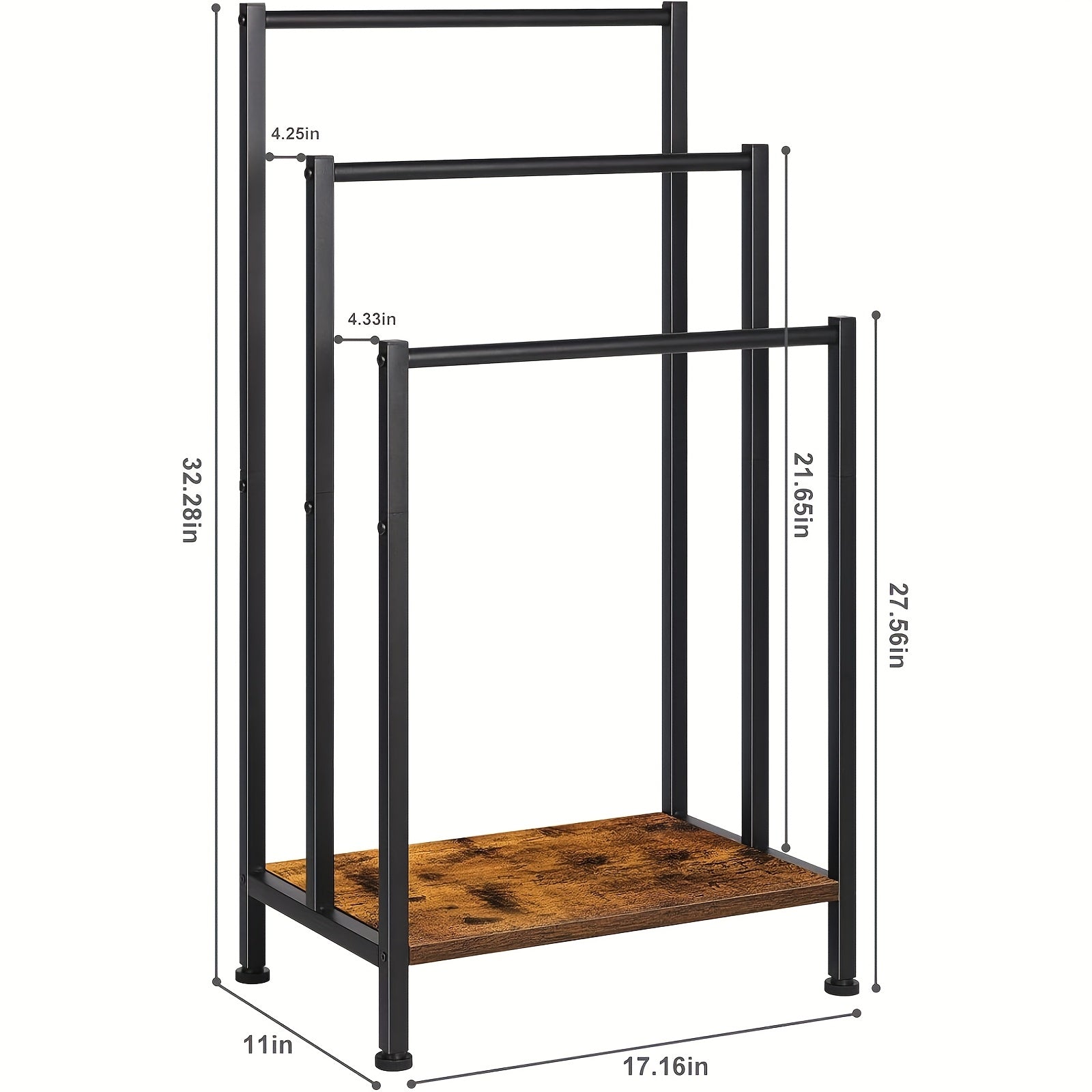 Free Standing Towel Rack, 3 Tier Towel Rack Stand, Metal Towel Racks Stand With Modern Wooden Storage Shelf, Freestanding Towel Holder Floor, Multipurpose Hand Towel Drying Holder Stand For Bathroom