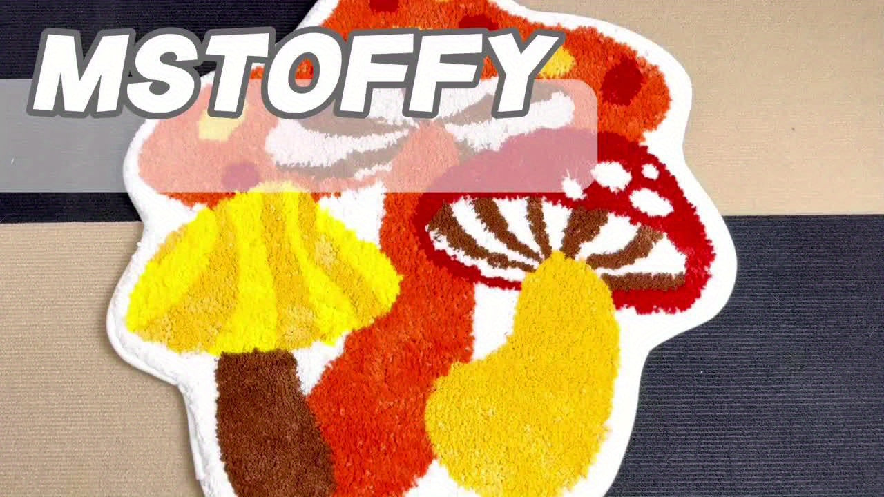 FANCGUY Non-Slip Mushroom Bath Rug - Soft & Fluffy Tufted Polyester Shower Mat, Machine Washable, Water Absorbent, Universal Holiday, Polygonal Shape, TPR Backing, Lightweight - Cute Home Decor Bathroom Accessory