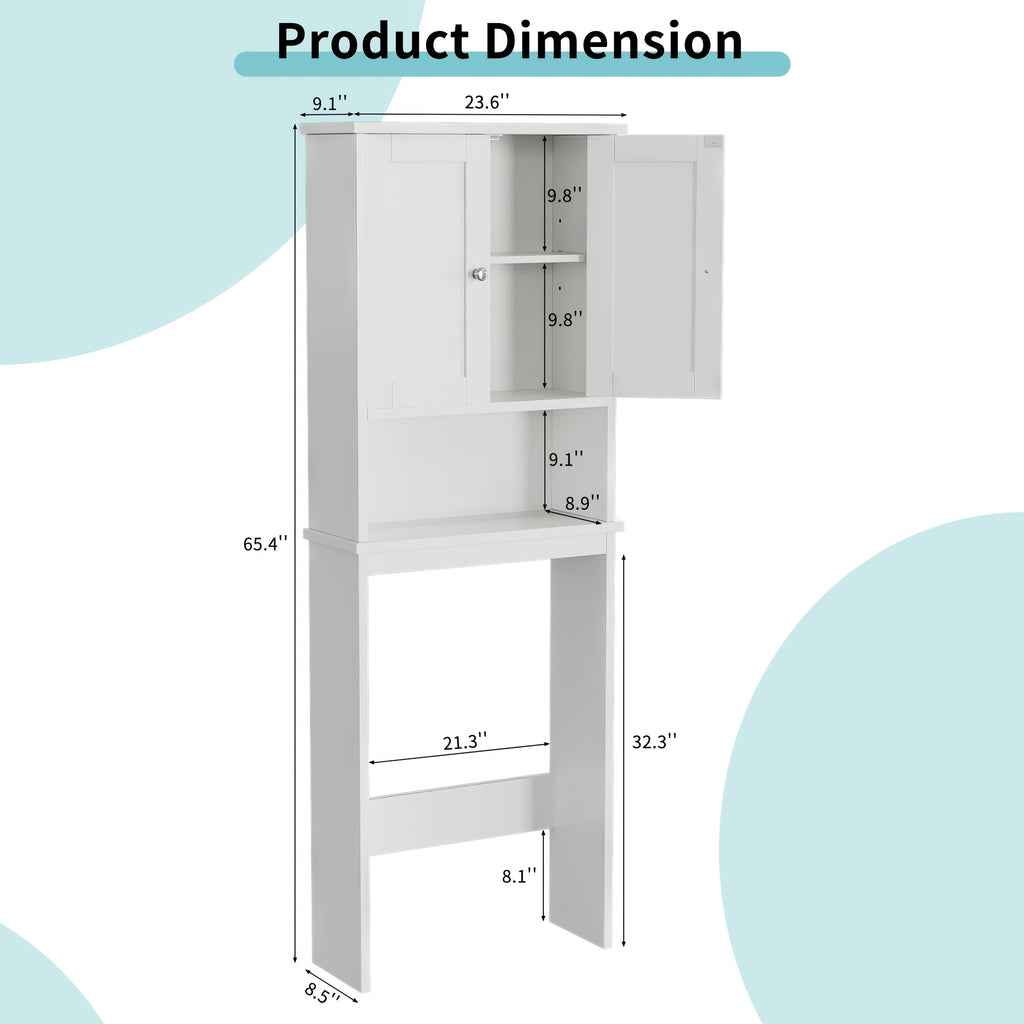 Modern Over-The-Toilet Bathroom Cabinet with Adjustable Shelves & Double Doors - Space-Saving -Standing Toilet Storage Organizer, Assembly for Small Bathrooms (Suitable for homes and facilities)