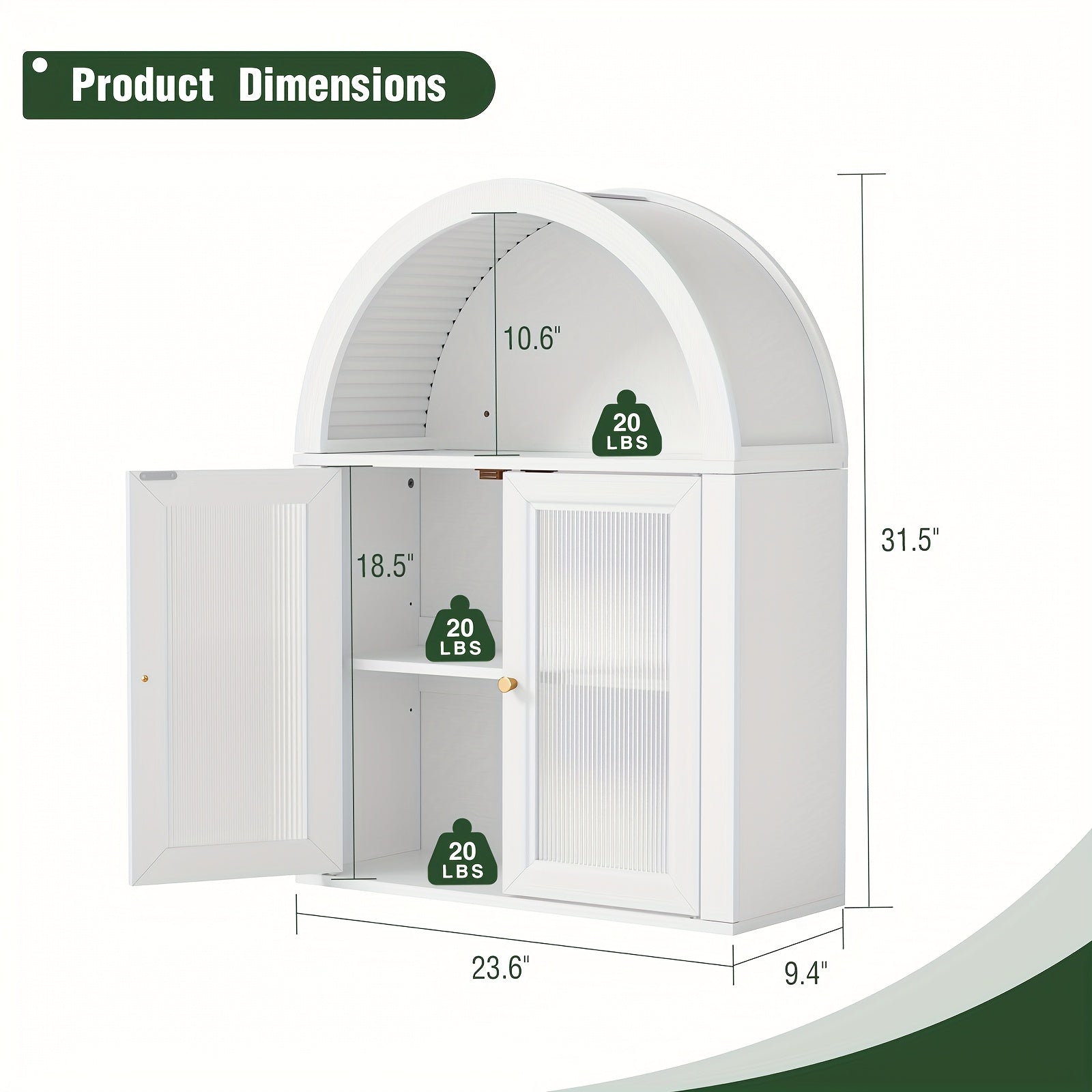 Arched Storage Cabinet Over The Toilet, Bathroom Organizers And Storage, 31 Inch Wall Mount Medicine Cabinet With Adjustable Shelf For Kitchen Pantry Cabinet, Laundry, New Type Of Glass Door