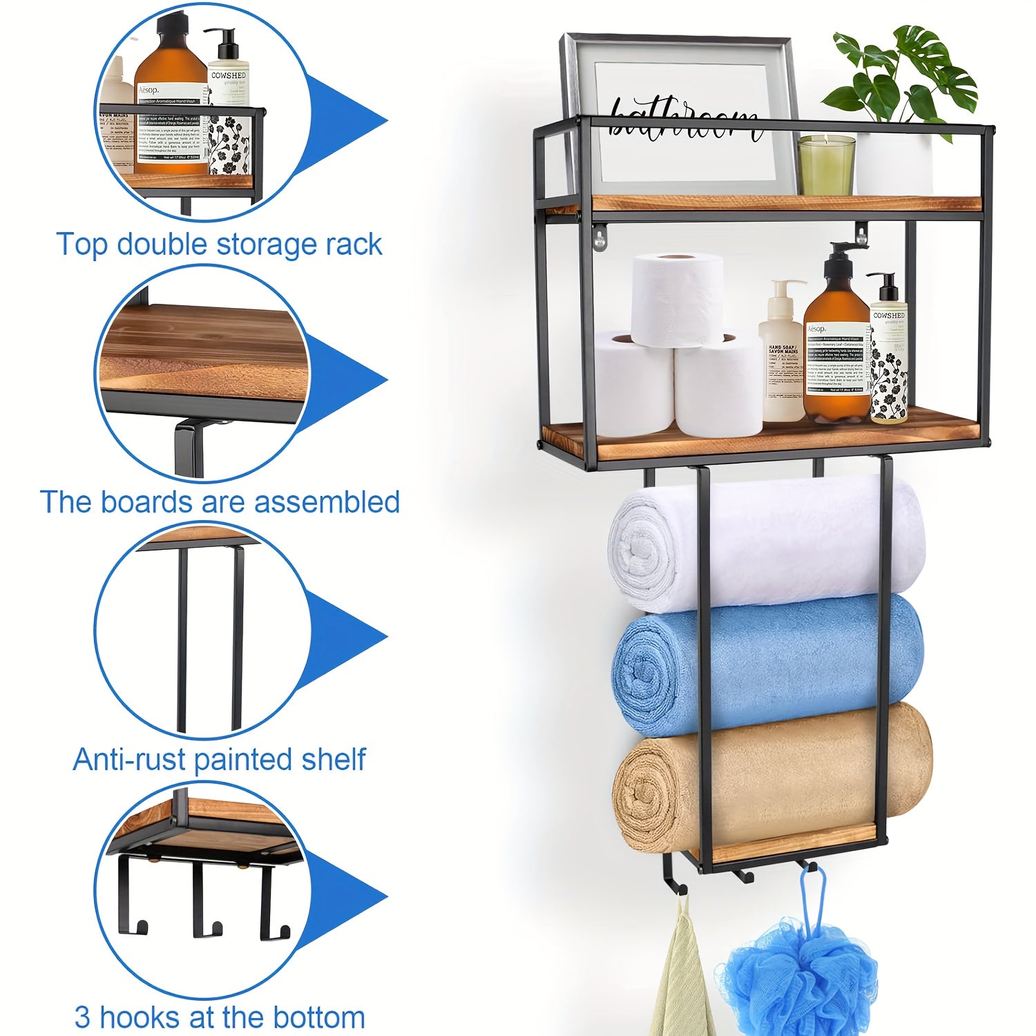 Towel Rack Wall Mounted - Space-Saving Design For Small Bathrooms - Versatile Organizer For Towels, Blankets, And More - Ideal For RVs And Hotels