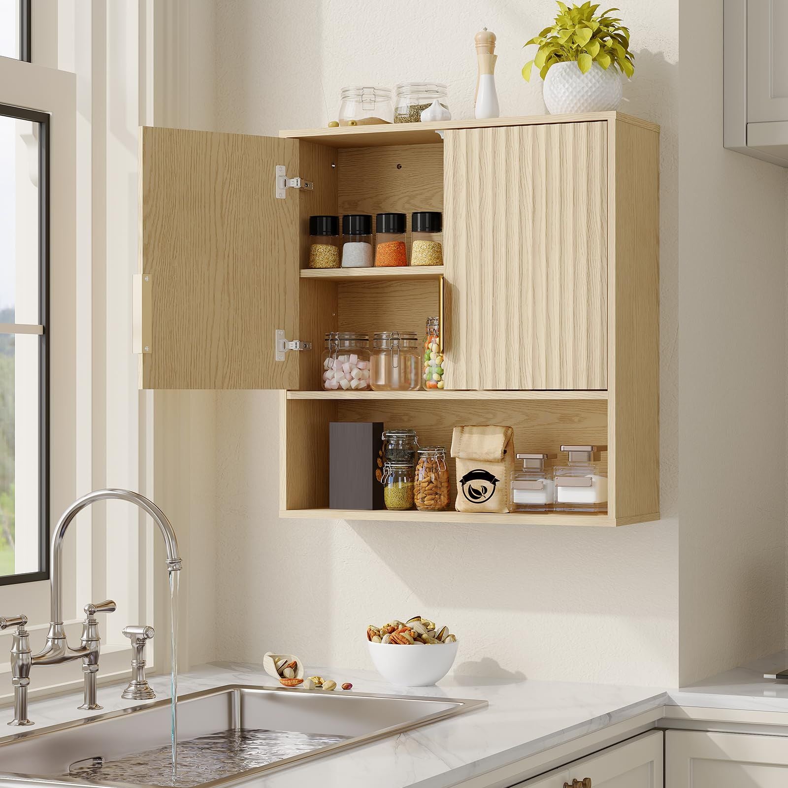 Wall Mounted Bathroom Storage Cabinet - 25x23x8 Inch Wooden Medicine Cabinet with Adjustable Shelf | Ideal for Bathroom, Kitchen, Laundry Room, and Entryway Organization