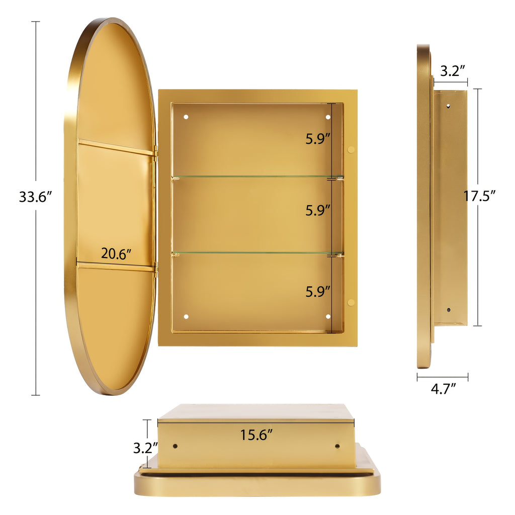 SOGES Medicine Cabinet Mirror with 2 Adjustable Storage Shelves, 34\