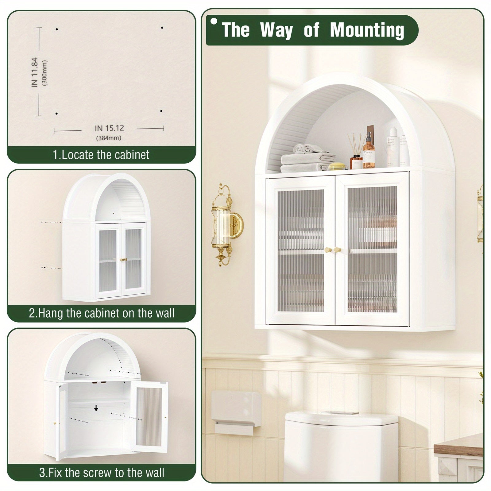 Arched Storage Cabinet Over The Toilet, Bathroom Organizers And Storage, 31 Inch Wall Mount Medicine Cabinet With Adjustable Shelf For Kitchen Pantry Cabinet, Laundry, New Type Of Glass Door