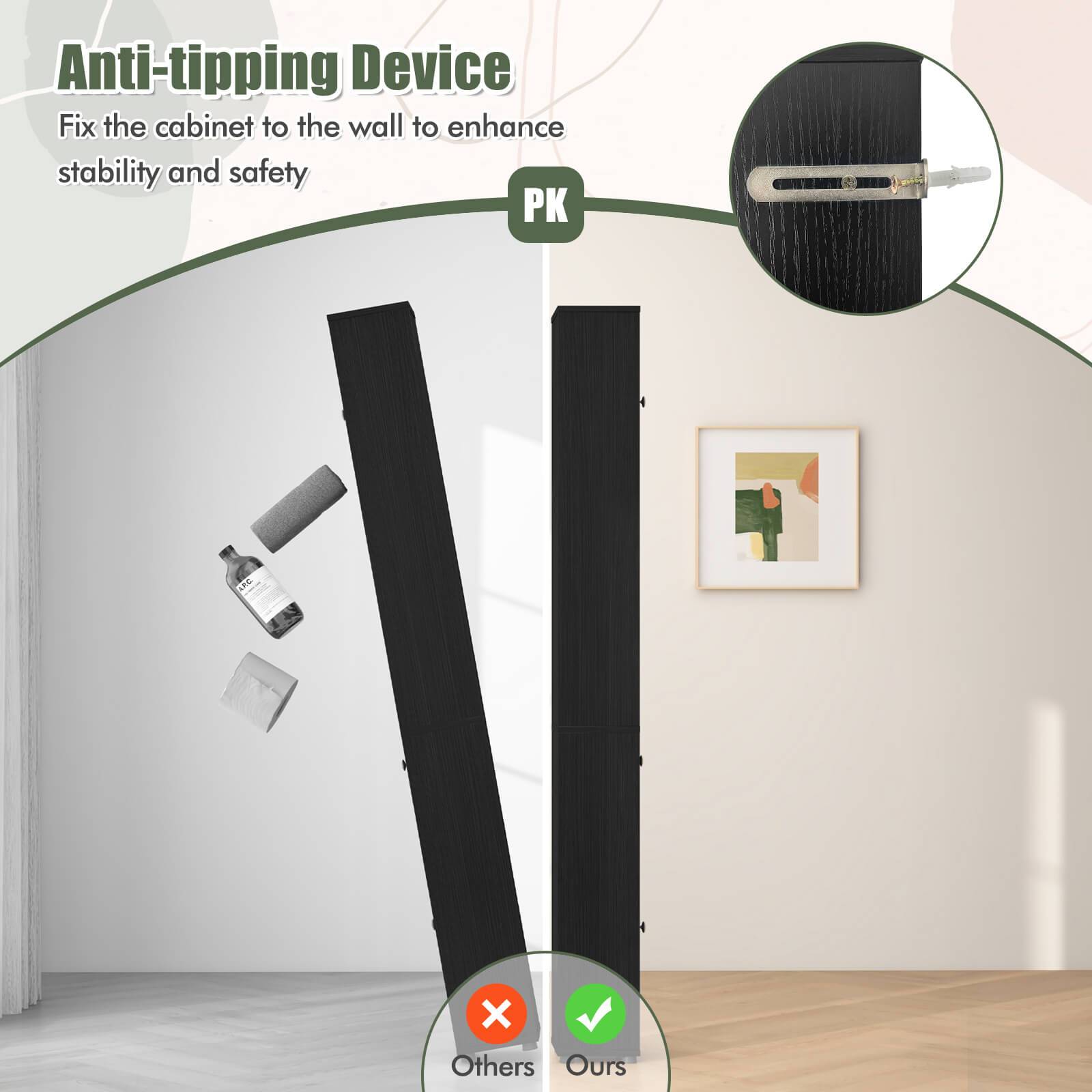 PETSITE Slim Bathroom Tall Cabinet, Freestanding Floor Storage Organizer with 2 Doors, 1 Drawer & 5 Adjustable Shelves, Narrow Linen Tower for Small Spaces, Wood Fiber Board Material, Bathroom Organizers And Storage